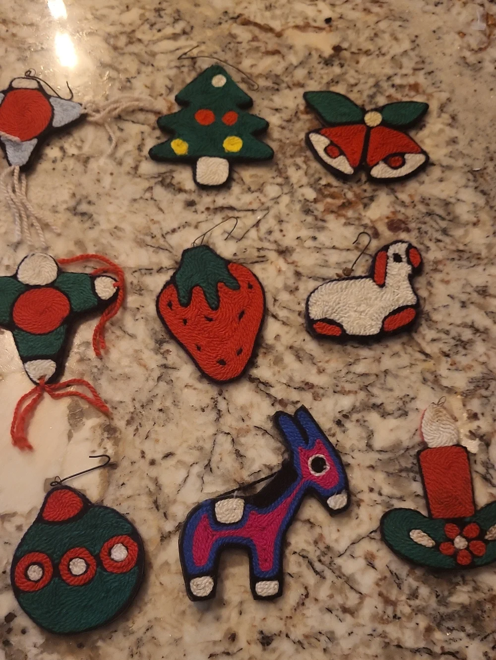 Vintage Set Of 15 Handmade Yarn Christmas Ornaments